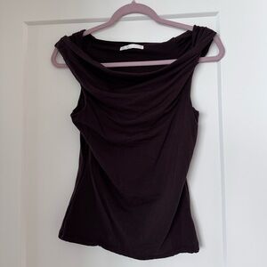 OAK + FORT Black Draped Neck Sleeveless Tank